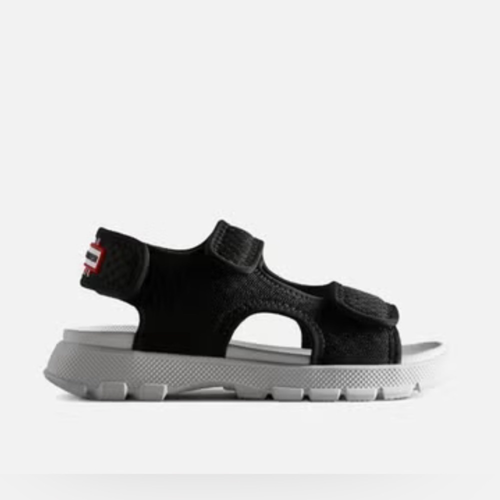 Hunter Kids' Mesh travel Sandals open toe Velcro straps black UK 12/US13